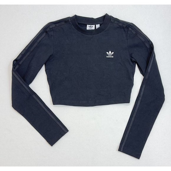 Womens Black Adidas Crop Ls Tee Size XS Comfort Stretch NWT - Picture 1 of 16